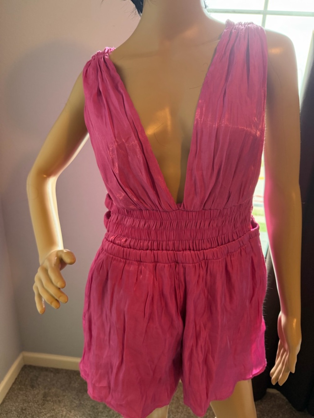 Women’s Deep V Pink Jumpsuit